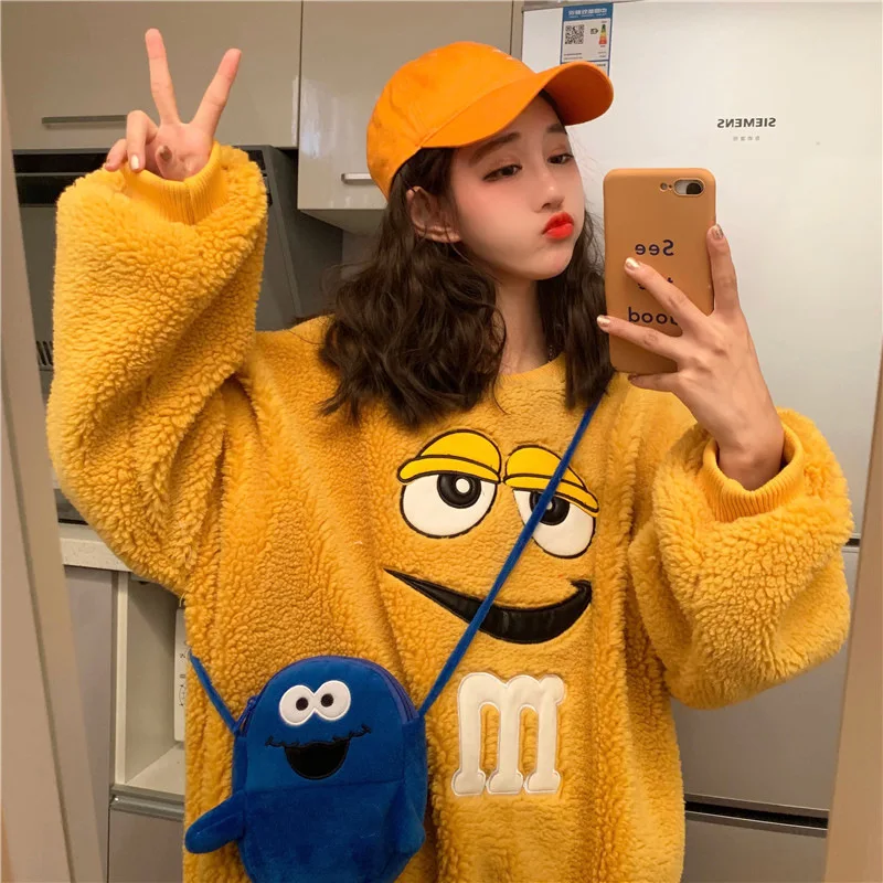 Женская Теплая Флисовая Куртка Harajuku повседневное плотное теплое пальто с