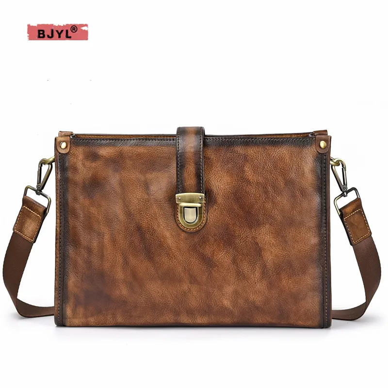 

BJYL first layer cowhide men's shoulder Messenger bag European and American style men's bag leather postman