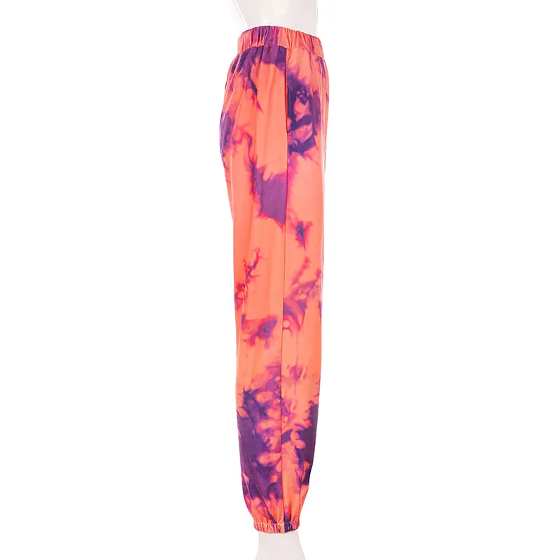 BOOFEENAA Tie Dye Orange плотные флисовые спортивные штаны Свободные повседневные брюки зимняя спортивная одежда в стиле хип-хоп для женщин спортивные штаны C67AE74
