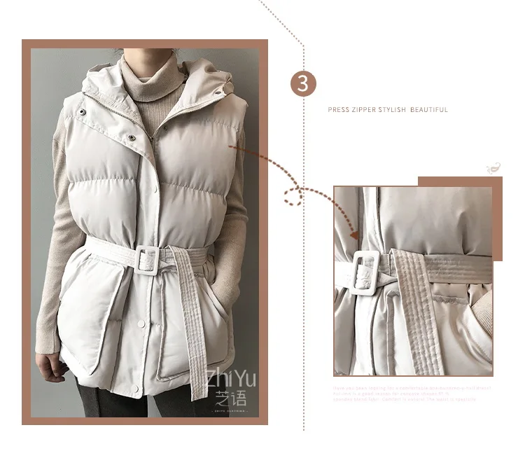 Women Solid Sleeveless Winter Keep Warm Winter Vest Coat with belt Women Breasted Loose Thick Fashion Vest