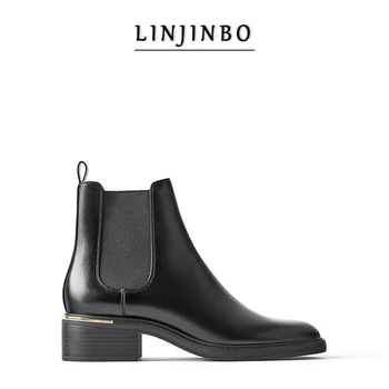 

Autumn/Winter Women Boots Concise Fashion Black Chelsea Boots Women Mid-heel Elastic Band Ankle Boots Women Zapatos Mujer