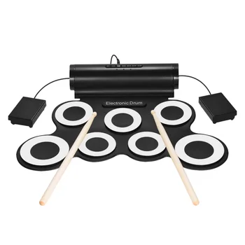 

Portable Digital Stereo Electronic Drum Set 7 Silicon Pads USB Powered Built-in Speaker with Drumsticks Foot Pedals 3.5mm Audio