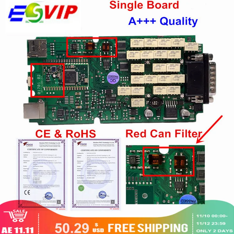 

A+++ Quality Newest VCI Green Single Board Scanner OBDIICAT-CDP bluetooth + red CAN Filter newest 2016.00 +Keygen in CD