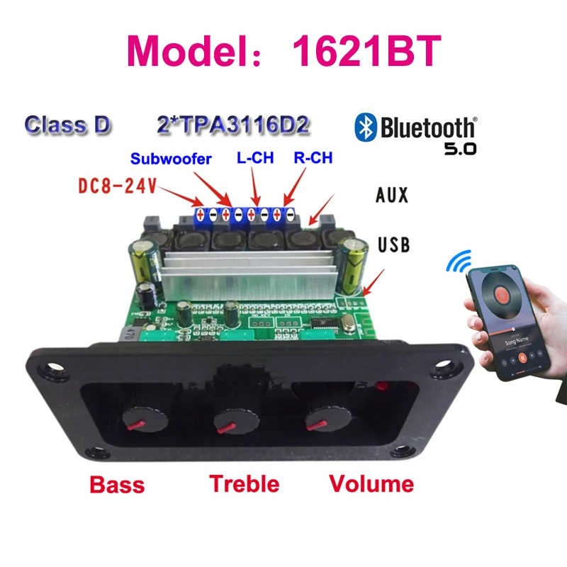 Bluetooth-Compatible 2*80W+100W TPA3116D2 Class D Power Subwoofer Amplifier Board 2.0 2.1 Ch Home Theater Audio Equalizer Amp 