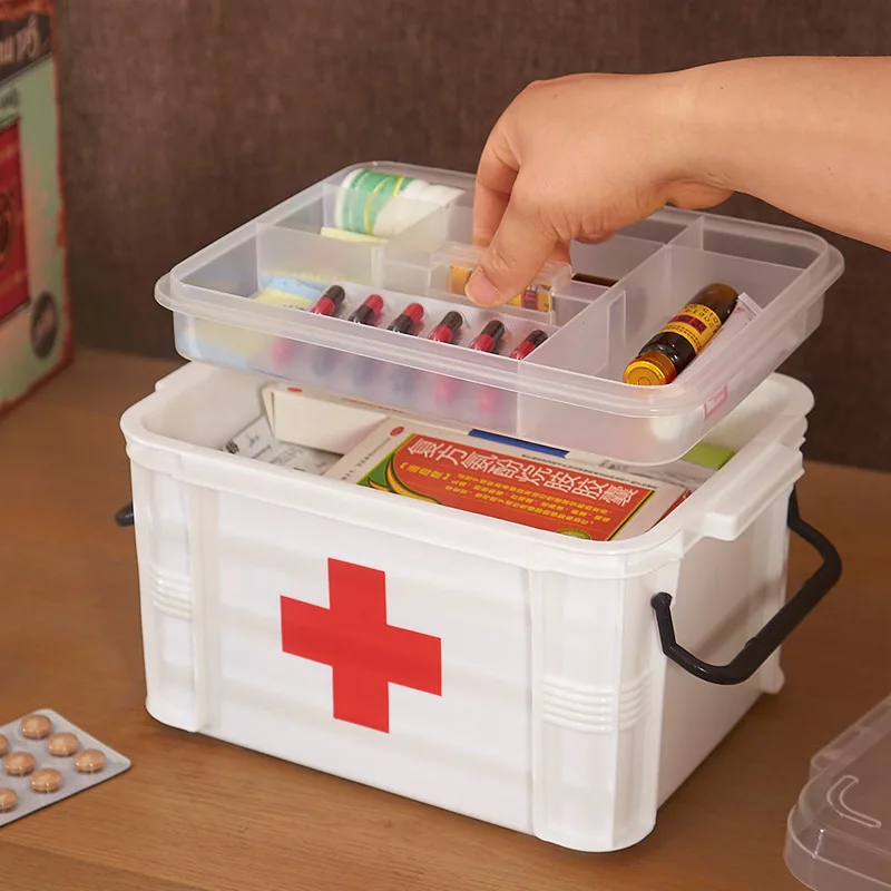 First Aid Kit Medicine Chest Holder Storage Box Multi-layer Emergency Kits Cabinet Security Safety Home Rangement Organizer