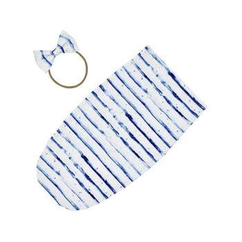 

Boy Girl Stretchy 0 To 2 Month Anti Kick Photography Props Bow Headband Baby Sleep Sack Set Wrap Soft Swaddle Muslin Blanket