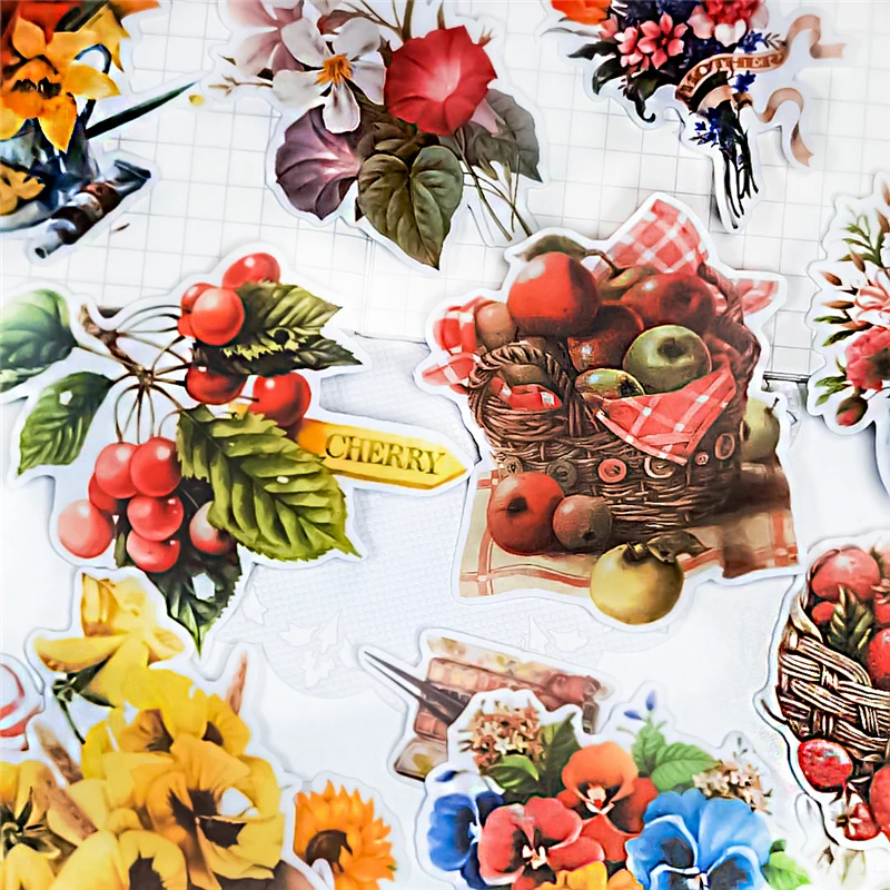 18 Stück niedliche handbemalte nostalgische Gartenblumen Papier Briefpapier Aufkleber Dekoration Etikett für Scrapbooking Tagebuch Buch Planer