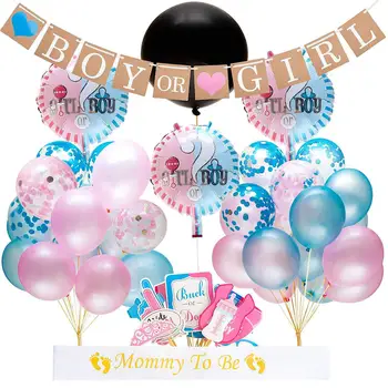 

64pcs/set Gender Reveal Balloon Party Supplies 36 Inch Gender Reveal Boy or Girl Banner Confetti Foil Balloon