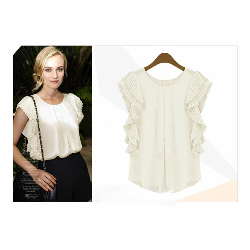 

New Fashion Summer Women Chiffon Tops O-Neck Shirt Short-Sleeved Unlined Upper Garment Female Loose Shirt Chiffon Blouse