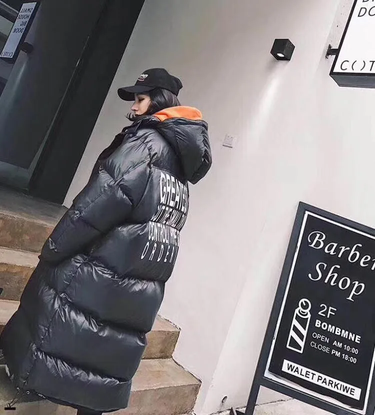 South Korea Winter New Style WOMEN'S Dress down Jacket Dongdaemun Lettered Fashion Thick Long Velvet Down Jacket Women's