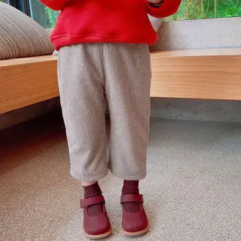 

Winter Boys Girls Fleece Thicken Trousers Kids Loose Pants Casual Woolen Cloth Pants Children Girls Warm Pants 1-6Y