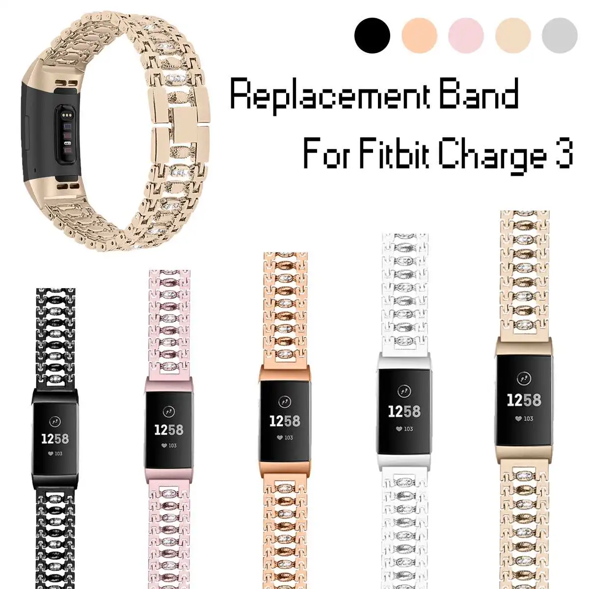Ремешок из нержавеющей стали для часов Fitbit charge 2 для Fitbit charge 3 замена браслета ремень Сияющий бриллиант умный ремень