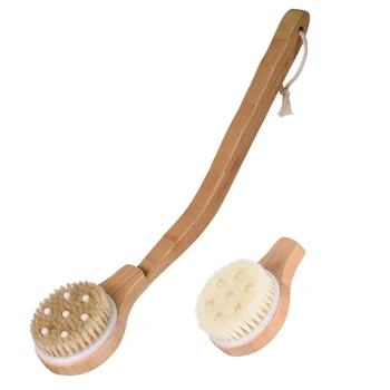 

BEST2 Pieces / Set Wooden Bath Shower Brush- Long Handle, Back Body Exfoliating Dry Brush Bath Brush