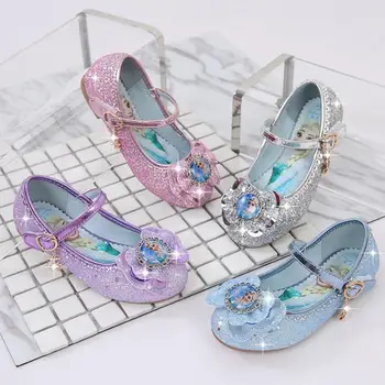 

Girls Flat Shoes With Sequins Frozen Princess Elsa Dress Shoes Children Pu Leather Cospaly Shoes Disney Kids Sandals 4 Colors