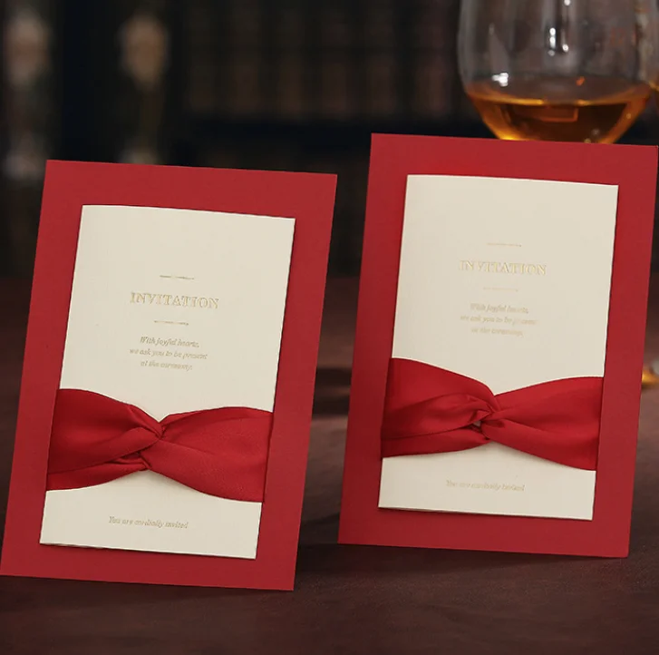 

30 pcs Simple European Chinese Style Bride And Groom Wedding Invitation Chinese Bowknot Party Festival Invitations Card Envelop