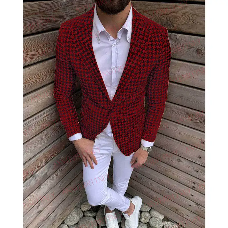 mens black and white houndstooth blazer