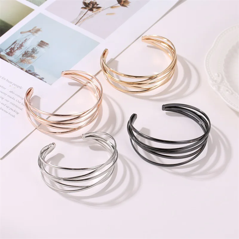 New Fashion Gold Silver Color Geometric Adjustable Open Cuff Bangles Bracelets for Women Hollow Indian Jewelry