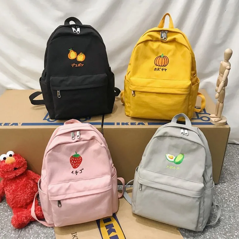 

Backpack Solid Color 2020 New Women Fruit Pattern Backpack Women School Bag for Teenage Girls Damen Rucksack Back To School Bag