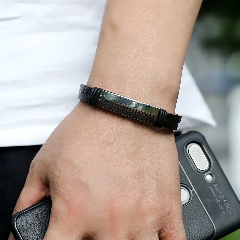 Индивидуальный классический браслет из натуральной кожи для мужчин ручная