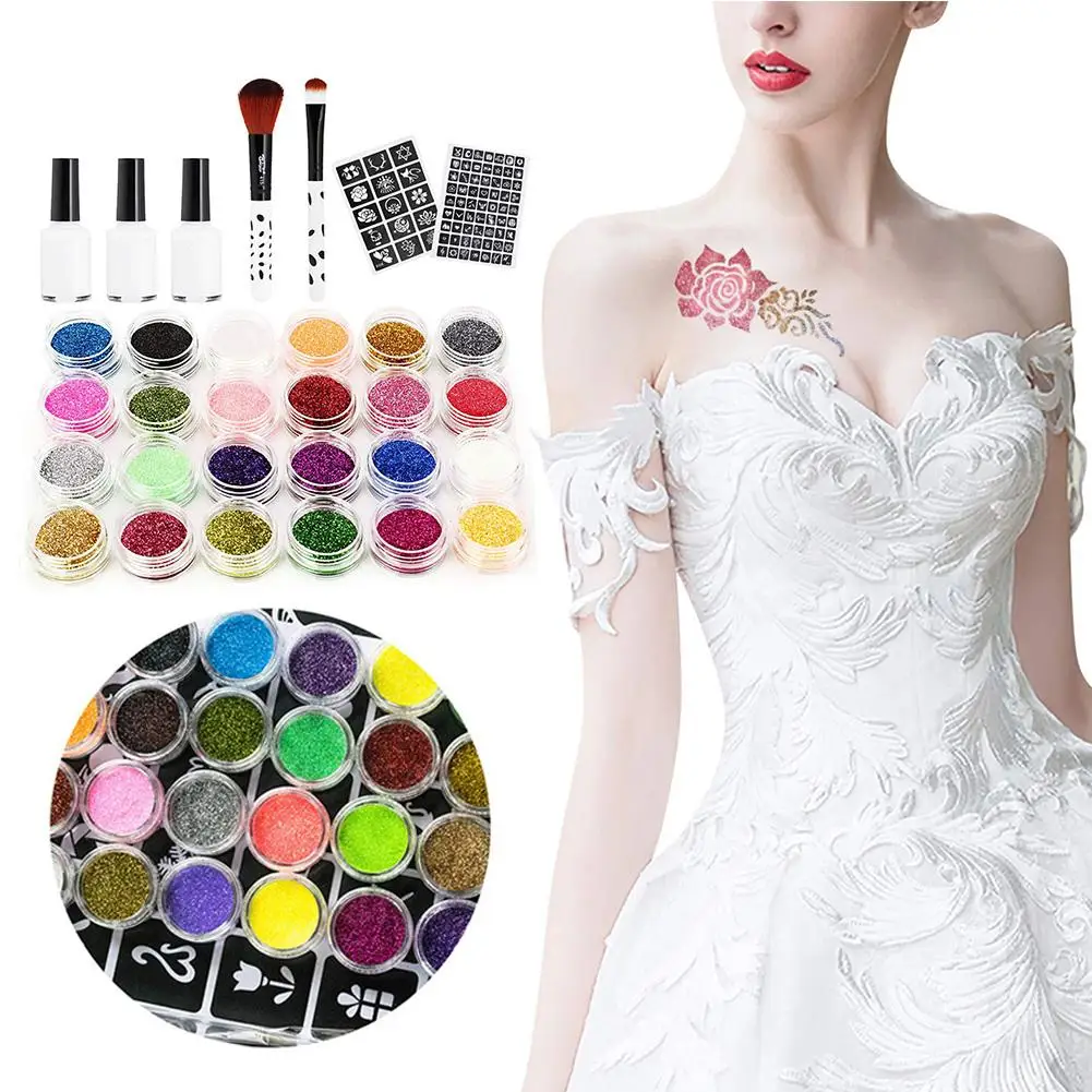 Diamond Glitter Tattoo Set Semi-permanent Simple Tattoo Template Send Template Set Body Painting Art For Kids Teenagers Adult