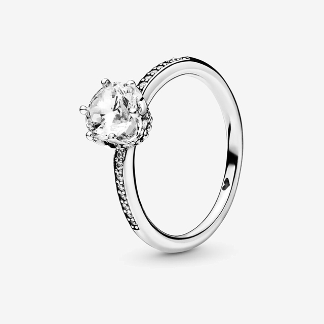 New 100% 925 Sterling Silver Princess Tiara Crown Sparkling Love Heart CZ Rings for Women Engagement Jewelry Anniversary
