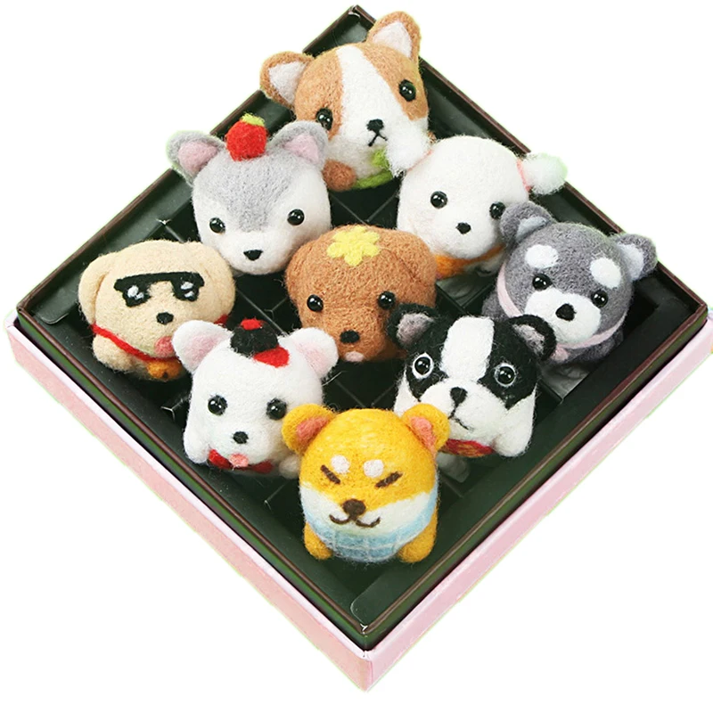 4-9 шт. домашние животные игрушки для кошек кукла шерсть вязание крючком кукла войлочная игла тыкающаяся игрушка для собак DIY животное собака кролик шерсть валяния материал не Готовая - Цвет: 9 pcs dog