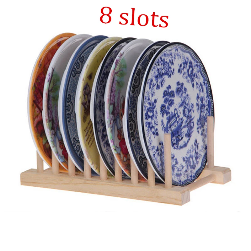 8 Slots Dish Plate Drain Rack Wooden Stand Shelf 8 Slots Dish Plate Drain Rack Wooden