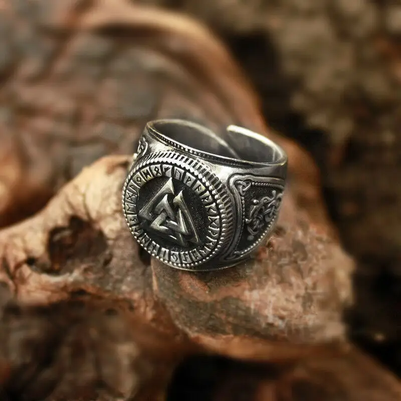 Мужские кольца из нержавеющей стали Viking Valknut Футарк руны компас регулируемое кольцо Odin скандинавский амулет ювелирные изделия