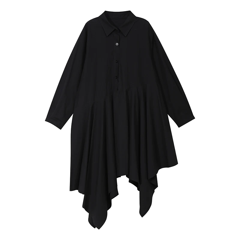 Новинка, женское осеннее модное платье-рубашка с длинными рукавами, однотонные черные Асимметричные женские стильные повседневные платья, роковой 5510 - Цвет: Black 5510