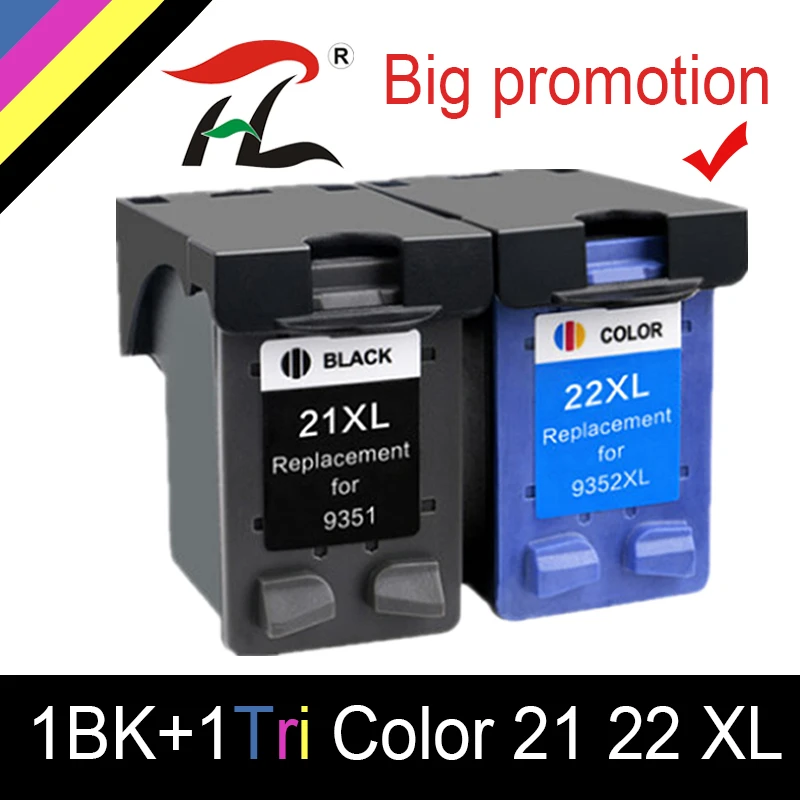HTL 2 шт. 21XL 22XL сменный чернильный картридж для HP 21 22 XL Deskjet F380 F2180 F2280 F4180 F4100 F2100