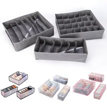 

3PCS Underwear Divider Drawer Storage Boxes Fabric Bamboo Fiber Lidded Closet Organizer For Ties Socks Shorts Bra With Handles