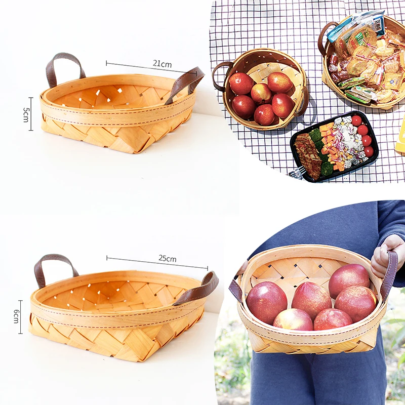 

Handmade Wooden Storage Basket Japanese Style Cosmetics Jewelry Bread Fruit Storage Basket Desktop Finishing Box With Handle