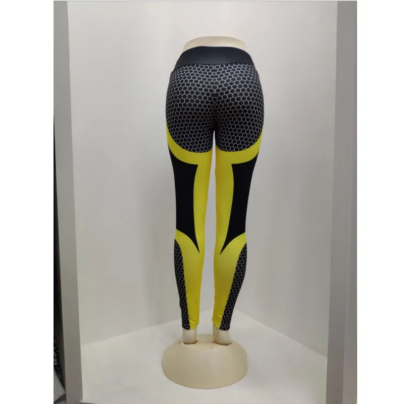 Black yellow-309 Модные европейские и американские штаны для фитнеса женские эластичные спортивные колготки сетчатые красные персиковые обтягивающие сексуальные штаны - Цвет: Black yellow-309