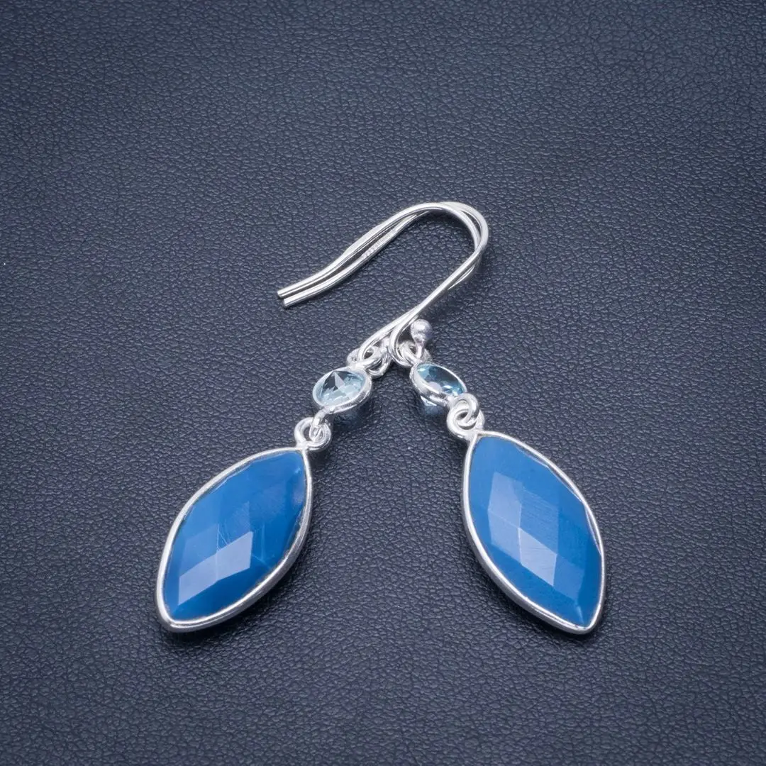 

Natural Owyhee Opal and Blue Topaz Handmade Unique 925 Sterling Silver Earrings 2" B2732