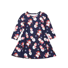 Синий зимний Рождественский снеговик для маленьких девочек, праздничное платье-пачка с длинными рукавами и принтом снежинки мини-платья