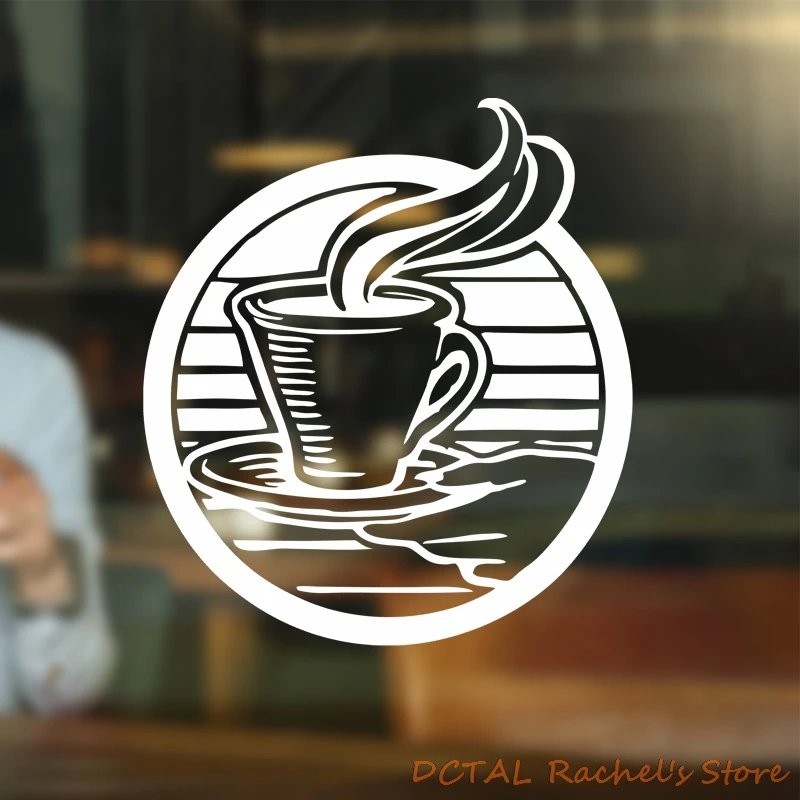 DCTAL Steaming Coffee Shop Sticker Dining Room Kitchen Vinyl Wall For Window CAFE Decor