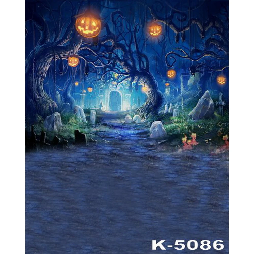 

Mysterious Forest Old Trees Halloween photography Backdrop Pumpkin Lanterns Kids Children Night Party Photo Background