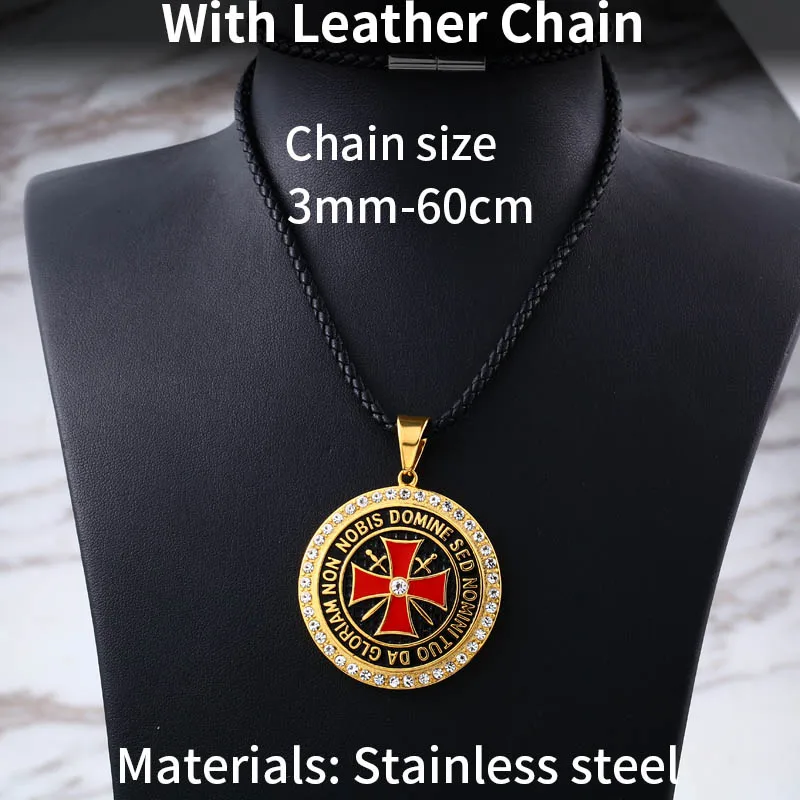 gold leather chain Стальной солдат Европа рыцарь кулон ожерелье хип хоп Тамплиер цепь из нержавеющей стали символ ювелирные изделия - Окраска металла: gold leather chain