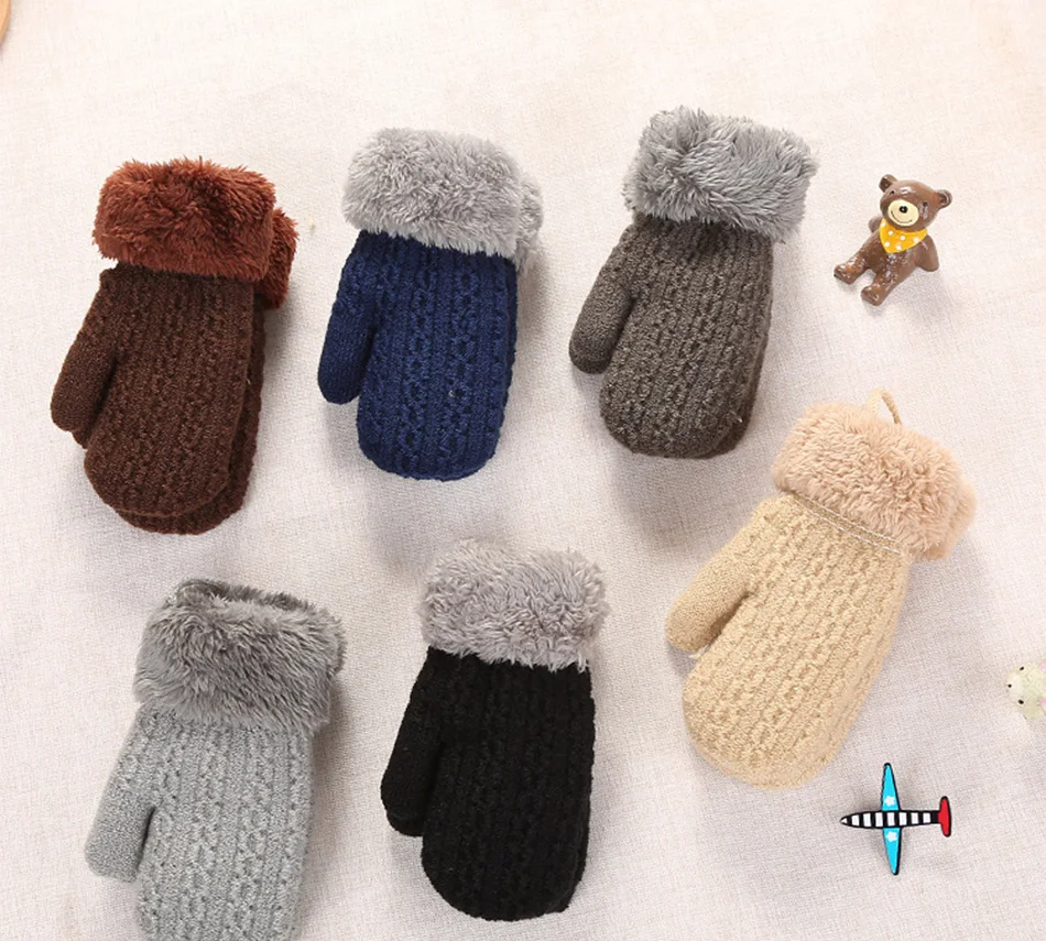 Mittens For Children Children's Mittens Winter Wool Knitted Gloves Children Warm Rope  1-4 years old boy girl Baby Gloves designer baby accessories