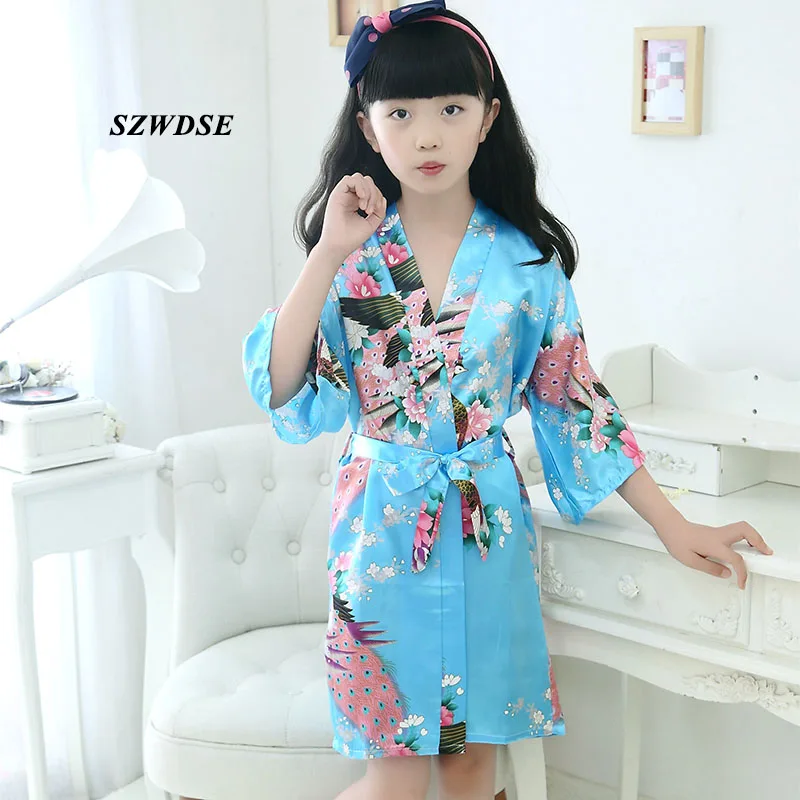Детская осенне-Весенняя длинная пижама из мягкого вискозного волокна детский халат с поясом и принтом павлина одежда для сна для девочек от 2 до 8 лет