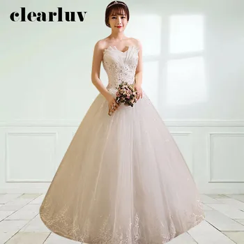 

Ruched Wedding Gowns DR697 Pleat Floor-Length Wedding Dress Strapless Sleeveless Vestidos De Novia Appliques Lace Bridal Dresses