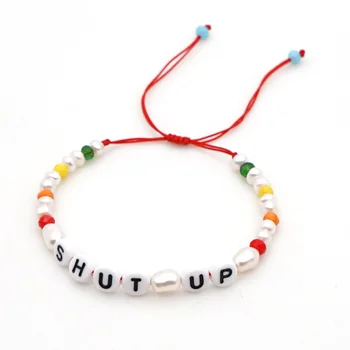 

GO2BOHO Letter Bracelet For Women Freshwater Pearl Bracelets Natural Pearls Pulseras Mujer Handmade Jewelry String Rope Armband