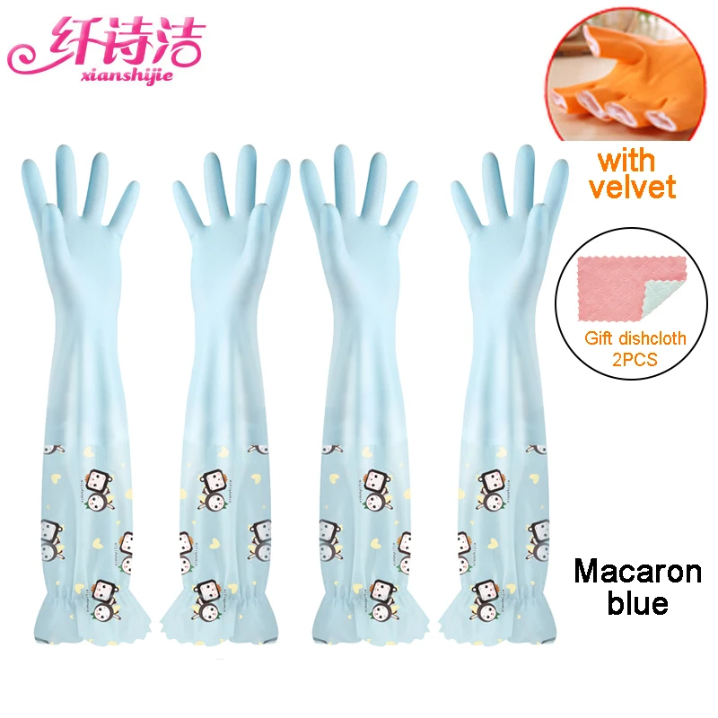 2 pairs of gloves Перчатки осень-зима антифриз рук латексные перчатки плюс бархат утолщение кухня чистящий посудомоечный подарок 3 Dishclo - Цвет: 2 pairs of gloves