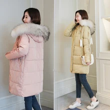 Зимняя куртка женская пуховая куртка женская Длинная тонкая однотонная женская куртка на молнии с меховым воротником женская розовая синяя пуховая куртка