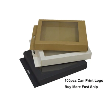 

10pcs Treat Boxes With Window Kraft Jewelry Display Paper Boxes Paper Square Box Packaging Hang Transparent Box For Gift