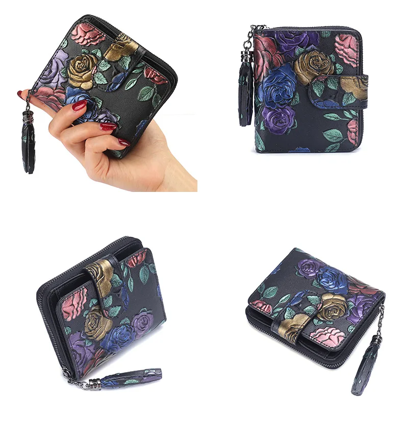 Miyahouse винтажный короткий кошелек с цветочным принтом для девочек, Модный женский кредитный держатель для карт с застежкой и молнией, дизайнерская сумка для монет