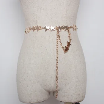 

New Style Catwalks Collocation Women Waist Chain Silver Gold Color Five-pointed Star Belt Chain Belt luxury quality belt