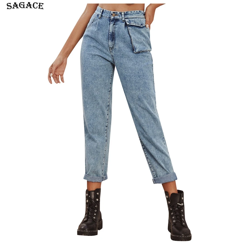 Женские джинсы-шаровары SAGACE ковбойские джинсы полной длины с высокой талией и