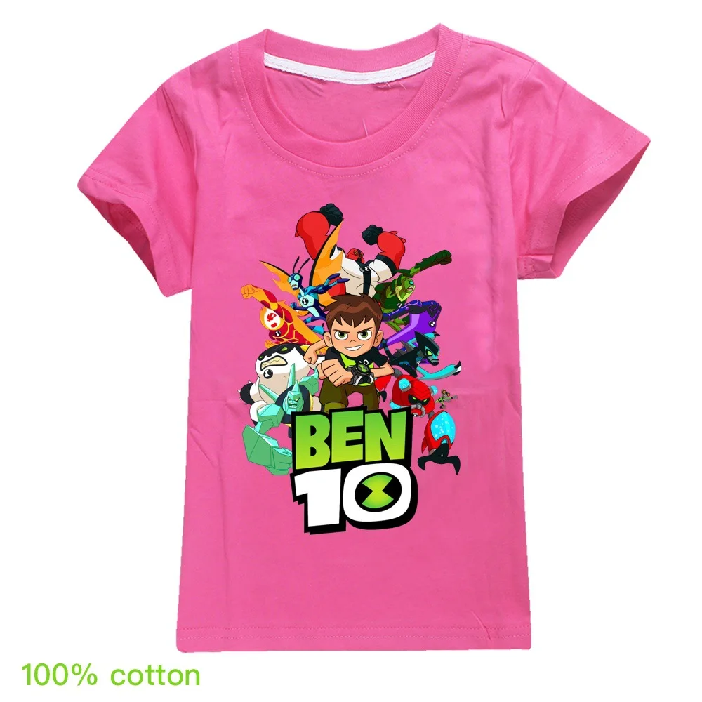 Ben10/Одежда для маленьких мальчиков с круглым вырезом и рисунком; модные хлопковые топы для девочек; новогодние майки унисекс в европейском и американском стиле; Новинка - Цвет: rose red