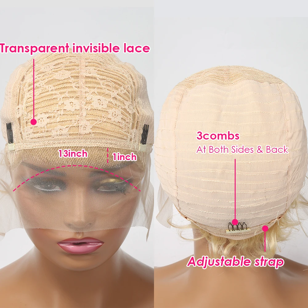 613 Blonde Human Hair Wigs Straight Bob Wig 13X1 Preplucked Transparent Lace Wig Pixie Cut Cheap Wigs For Women Human Hair